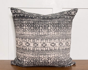 Throw Pillow | Cream Gray Chenille Pillow | Winter Pillow | Gray Fair Isle Pillow | Handmade Pillow Cover | Designer Pillow Cover | ELISE