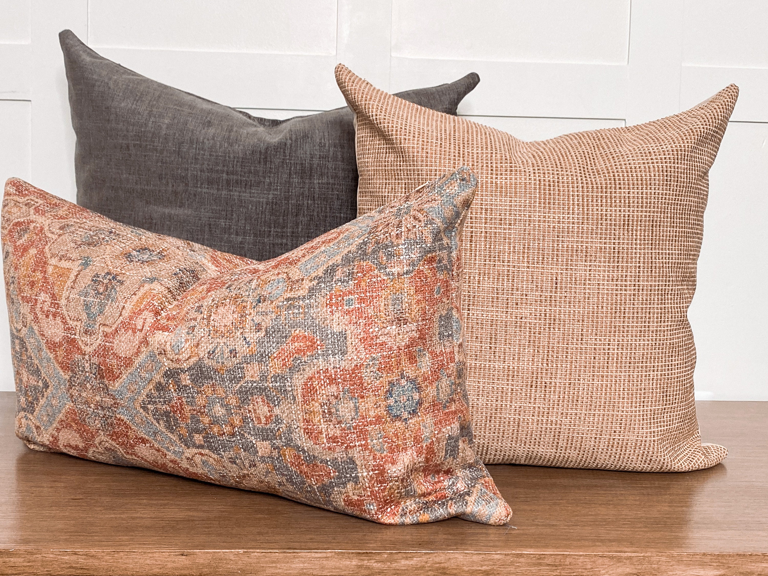 Pillow Combination Set | Pillow Set of 3 | Designer Pillow | Rust Grey Blue Pillow Set | Rust Mosaic Pillow | Rust Grey Pillows