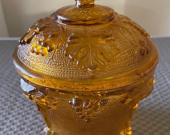 Amber Pressed Glass Footed Candy Dish