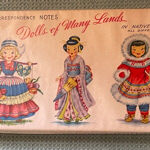 Vintage Dolls Of Many Lands In Native Attire Correspondence Notes - Complete Set Of 18 By Tichnor Brothers Inc.