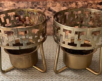 Vintage Metal Art Tealight Holders - Set Of 2