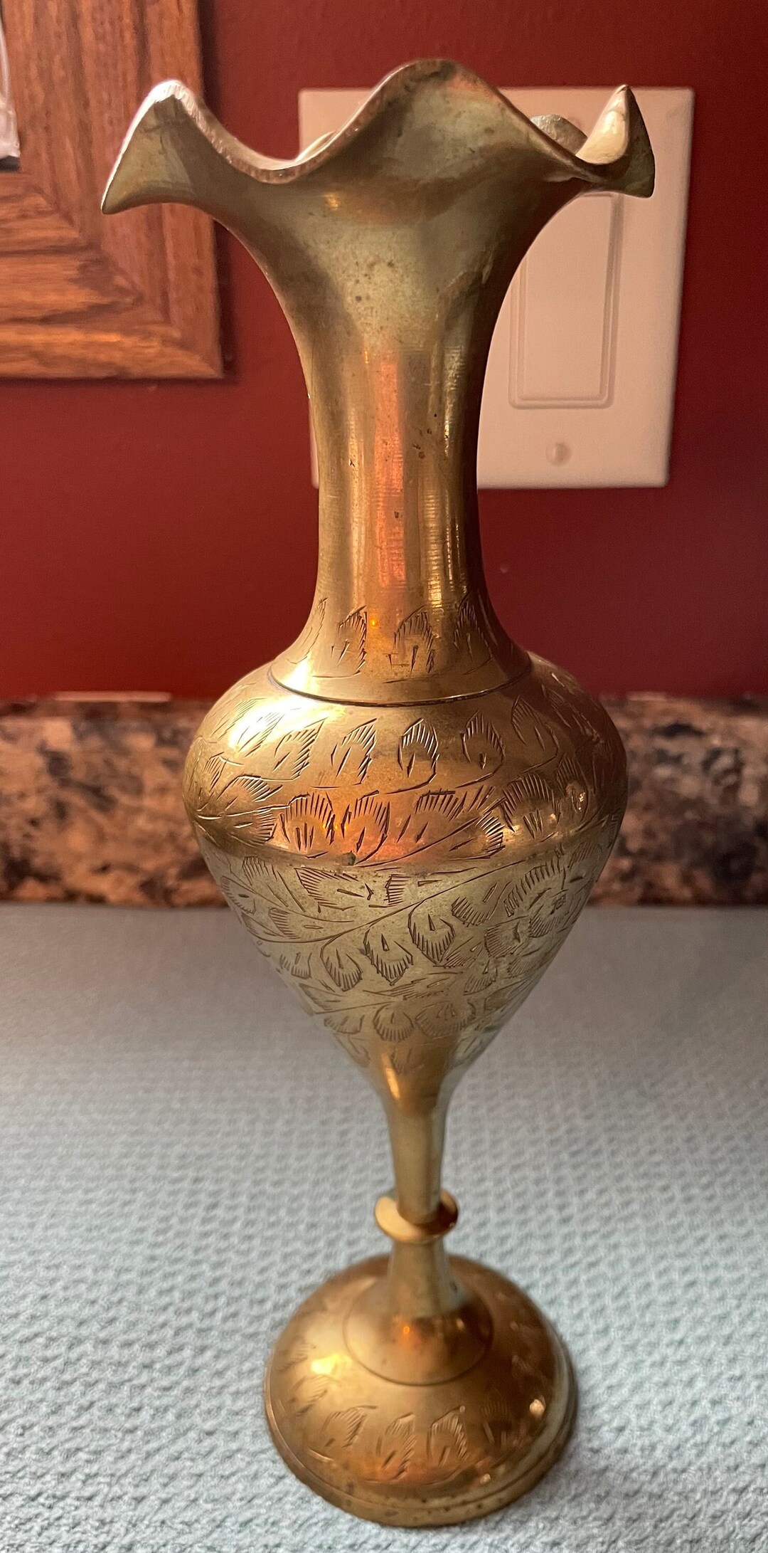 Vintage Etched Brass Vase Etsy