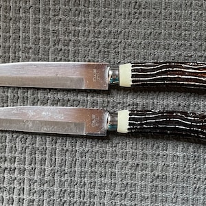 Vintage Faux Antler Handled Stainless Steel Steak Knives - Set Of 2