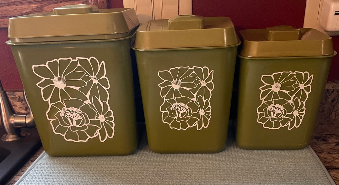 Vintage Olive Green Canister Set of 3 Etsy