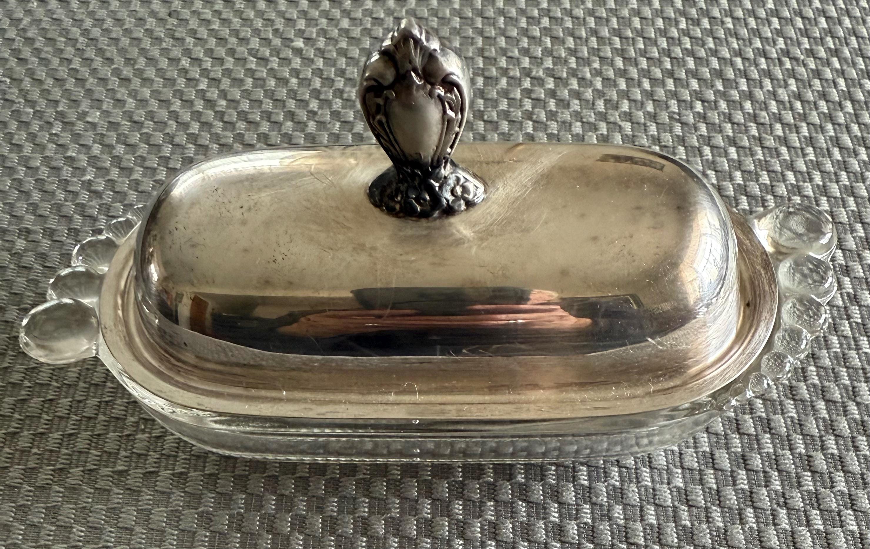 Rogers Bros Silver Plate & Glass Butter DIsh