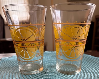 Vintage Libbey Orange Slice Drinking Glasses - Set Of 2