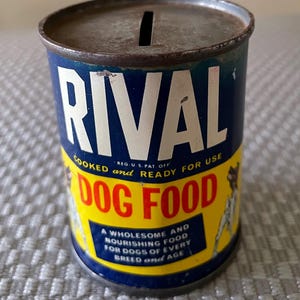 Vintage Rival Small Dog Food Can/Coin Bank
