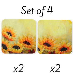 Coaster Set, Floral Coaster, Cork Back Coaster, Flower Coaster Set of 4, Sunflowers Coaster, Sunflower Lover Gift, Square Coaster Gift
