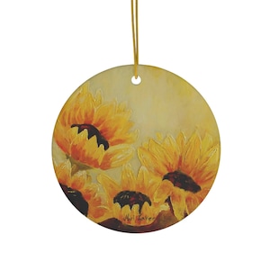 Keramik Ornament, Neues Zuhause Geschenk, Sonnenblumen Geschenk, Sonnenblumen Liebhaber Geschenk, Neue Wohndeko, Sonnenblume Wand Dekor, Gelbes Ornament