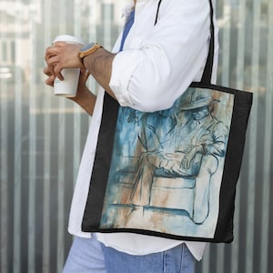 Tote Bag, Masculine Style Tote Bag for Men & Women, Mans Tote Bag, Gift for Him, Shoulder Bag, Black Tote Bag, Artsy Tote Bag, Art Tote Bag