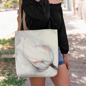 Tote Bag for Woman, White Flower Bag, Floral Bag, Reusable Bag, Shoulder Bag, Mom Gift, Unique Gift Idea for Her