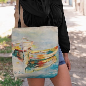 Jutebeutel, Fischerboot Tasche, Maritime Tasche, Schultertasche, Sommertasche, Seetasche, Strandtasche, blaue Tasche, Wiederverwendbare Tasche, Alltagstasche
