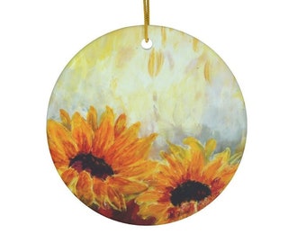 Ceramic Ornament, New Home Gift, Sunflower Lover Gift, Sunflower Wall Decor, Floral Wall Decor, Sunflower Decoration, Christmas Ornament