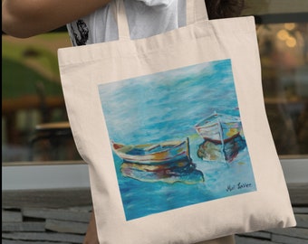 Nautical Bag, Cotton Tote Bag, Boat Bag, Shoulder Bag, Summer Bag, Sea Bag, Beach Bag, Blue Tote, Reusable Bag, Everyday Bag, Canvas Tote