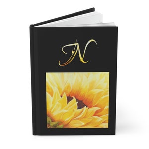 Personalized Journal, Initial Journal, Initial Gift, Hardcover Journal, Line Journal, Hardcover Notebook, Sunflower Lover Gift, Black