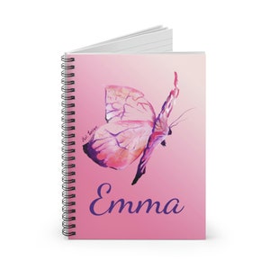 Personalized Gift for Her, Butterfly Gift, Spiral Notebook, Diary Notebook, Ruled Line Notebook, Butterfly Notebook, Custom Notebook, Pink