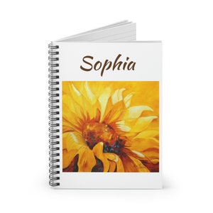 Personalized Notebook, Name Gift for Women, Custom Notebook, Sunflower Notebook, Sunflower Lover Gift, Spiral Notebook, Ruled Line Notebook