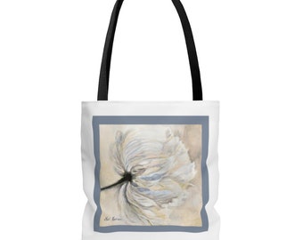 Tote Bag for Woman, White & Light Blue Flower Bag, Summer Bag, Floral Bag, Reusable Bag, Unique Bag, Aesthetic Shoulder Bag, Tote Bag Art