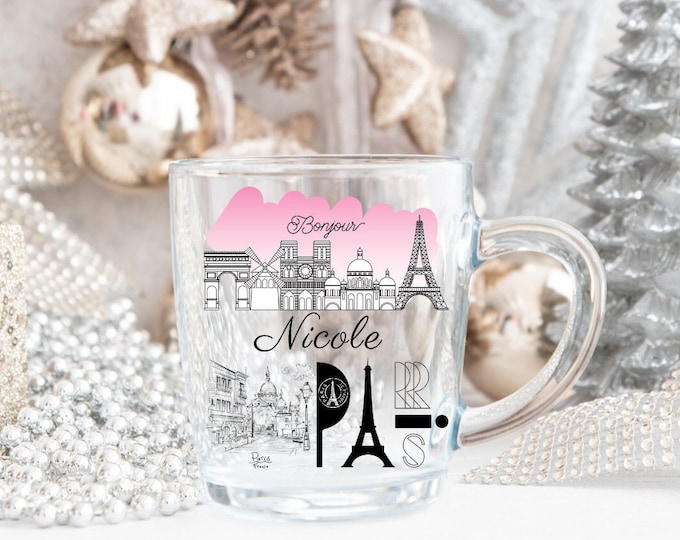 Personalized Paris Mug Glass Mug Personalized Eiffel Tower Mug Paris Gift for Her France Mug Paris Gifts France Gift I Love Paris French Mug