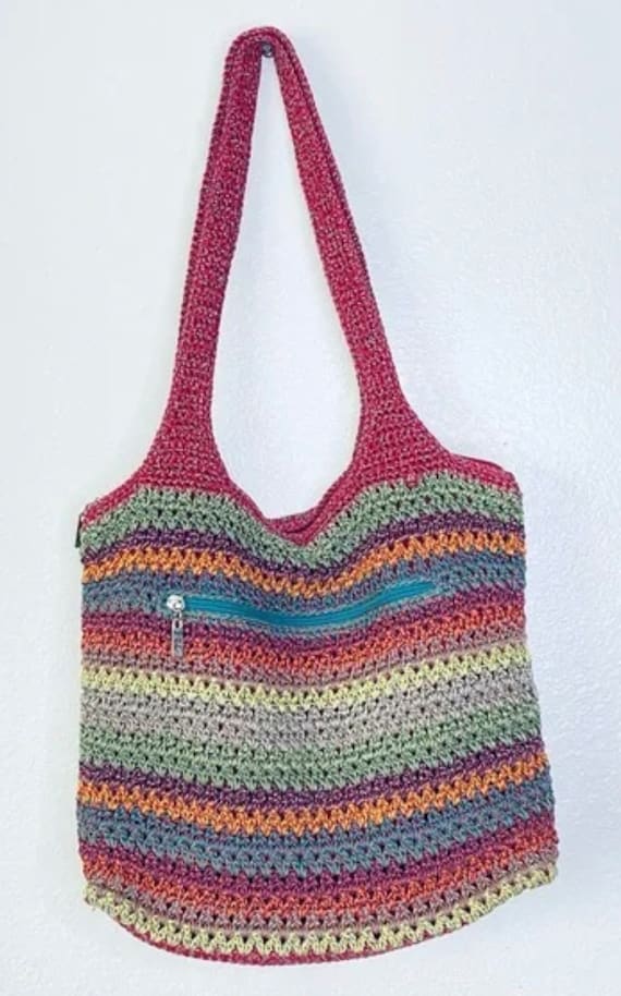 Crochet knit multicolor shoulder bag