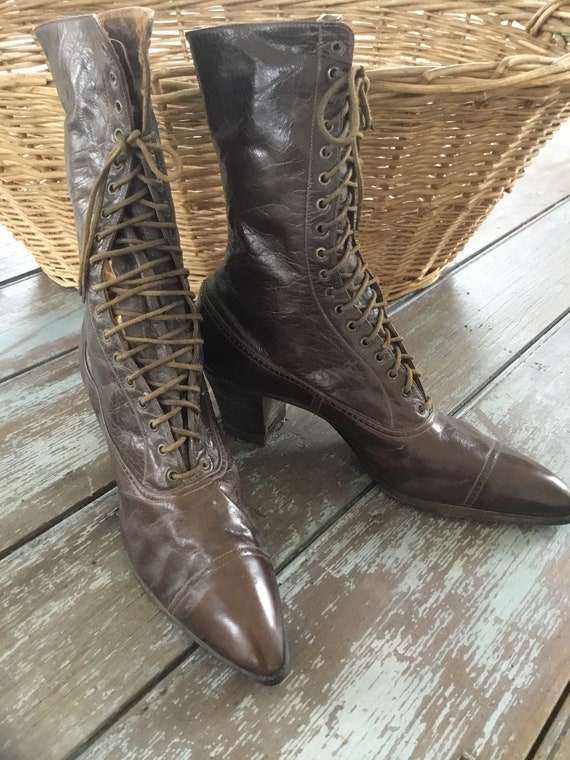 Vintage Victorian Brown Leather Boots