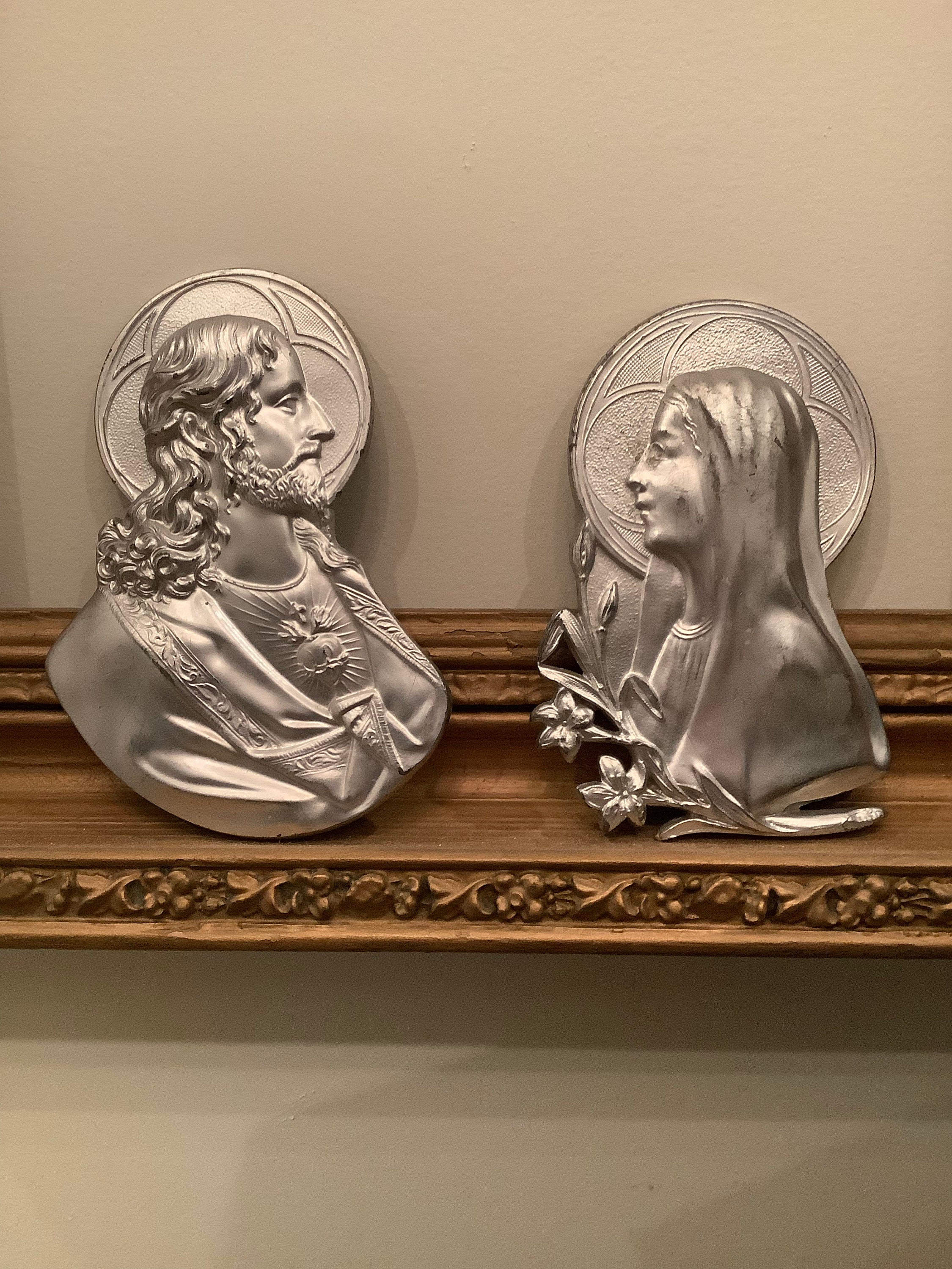 Vintage Jesus & Mary Metal Wall Plaques Pair Silver Made in USA - Etsy