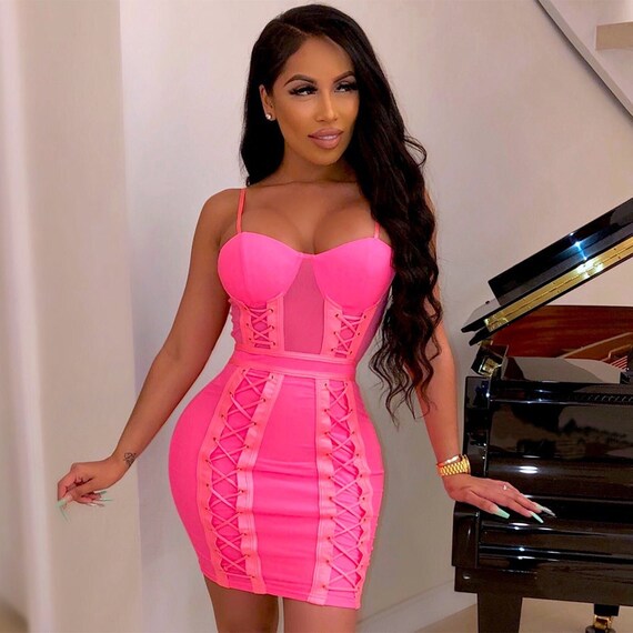 Women's Summer Bandage Dress In Pink or Yellow for the Summer