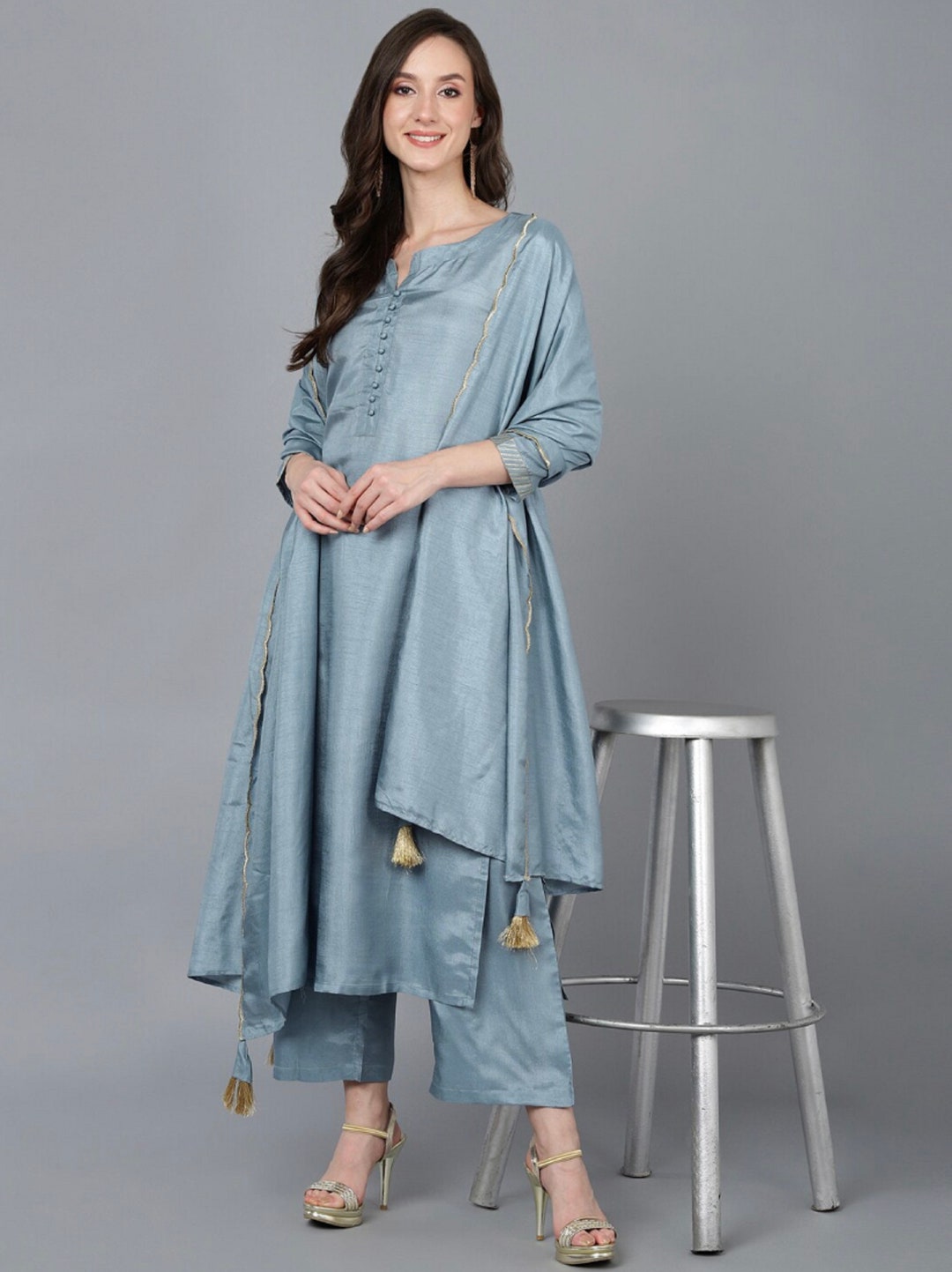 Moomaya Printed Traditional Clothing Womens Asymmetric Kurti Kurta With  Pant Set - Walmart.com