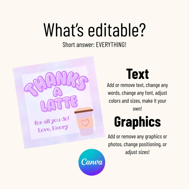 Editable Teacher Gift Tag Template | Thanks A Latte (canva) - Etsy