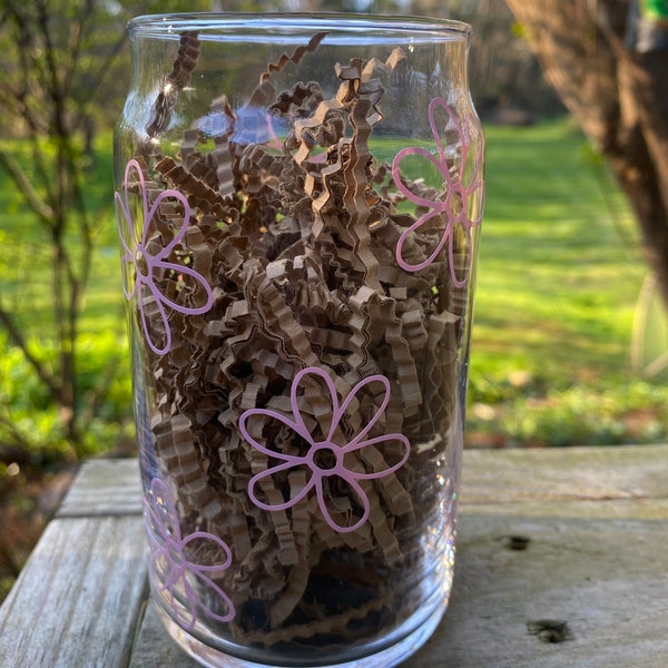 Flower Glass Beer Can, Iced Coffee Cup, Iced Coffee Cup, Glass Beer Can, Flower Cup -16oz