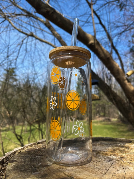 Squeeze the Day Glass Beer Can, Orange Slices, Cute Glass Beer Cans, Summer  Cup, Spring Cups, Cute Glassware, Trendy Glassware, Bamboo Lid 