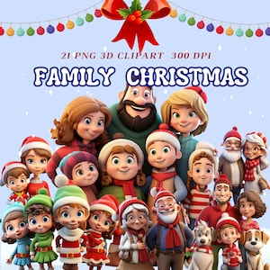 家族のクリスマス 3D クリップアート - PNG - 家族のクリップアート クリエーター -、デジタル ファイル、かわいいクリスマス、印刷可能なアート、クリスマス クリップアート バンドル