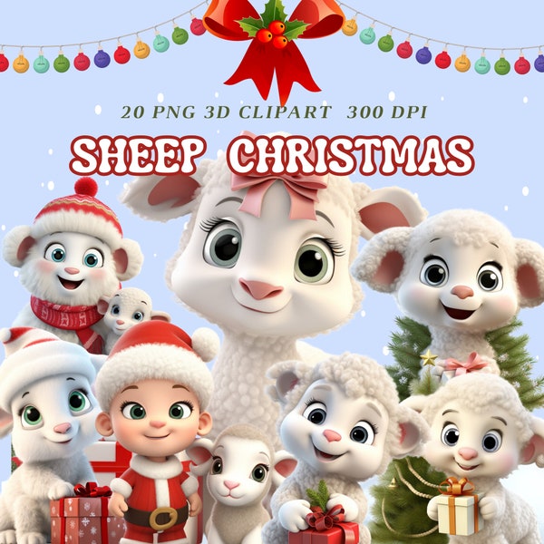 sheep christmas 3D Clipart - PNG - Digital Download -  ,Animal 3D Clipart  ,  Cute Christmas  , Clipart lamp ,  Xmas Clipart Bundle