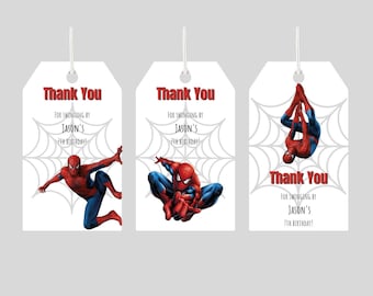 Etiquetas de agradecimiento de Spiderman, etiquetas de recuerdo editables (descarga digital)