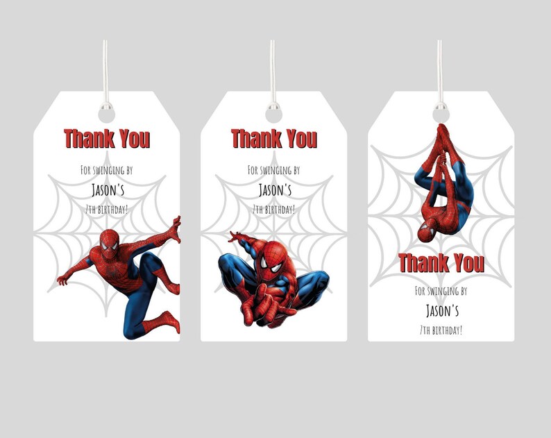 Spiderman Thank you tag Editable Spiderman Thank you Favor Tags Birthday Party Goodie Bag Favor Party Favor Tag Spiderman