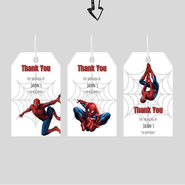 Spiderman Thank you tag,  Editable Spiderman Thank you Favor Tags , Birthday Party, Goodie Bag Favor, Party Favor Tag, Spiderman party decor