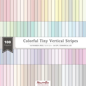 Papel gráfico colorido com pequenas listras verticais, 100 folhas de papel para scrapbooking, padrões listrados, papel digital para impressão em tamanho carta arco-íris
