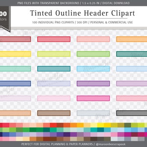 100 Tinted Outline Header Clipart Pack erin condren Happy Planner mambi printable stickers planner clipart rainbow Personal Commercial Use
