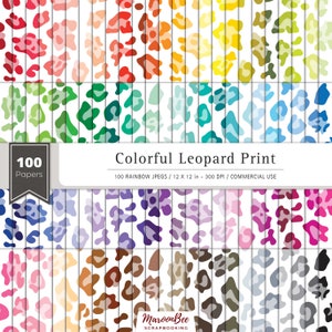Colorful Leopard Print Digital Scrapbooking Paper, Digital Paper Pack, Animal Print Paper, Animal Print, Printable Scrapbooking Paper, 100