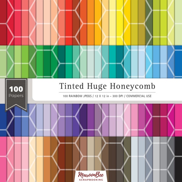 Tinted Huge Honeycomb 100 Digital Scrapbooking Papers, 100 Digital Sheets, Honey Comb Patterns, Digital Paper Bundle, Commercial Use