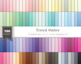 Tinted Ombre Digital Paper Pack, Ombre Scrapbooking Paper, 100 Color Palette, Digital Scrapbooking, Printable Scrapbooking Paper, Rainbow
