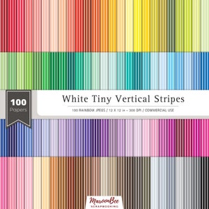 White Tiny Vertical Stripes 100 Scrapbooking Paper Sheets, Striped Patterned Paper Printable Letter Paper, Lined Striped Graphics, Digital
