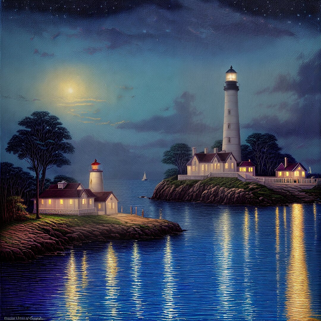 Lighthouse Digital Download | Light House on Moonlit Night | Wall Decor ...