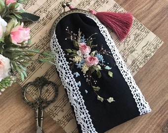 Embroidered Glasses Case - Glasses Holder - Organizer - Pencil Case - Embroidered Organizer - Embroidered Pencil Case - Glasses Pouch