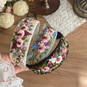 Handmade headband Handband Floral Hand Embroidered Headband. Handmade Hairband with Flowers Embroidery. Hair Accessories for women image 4