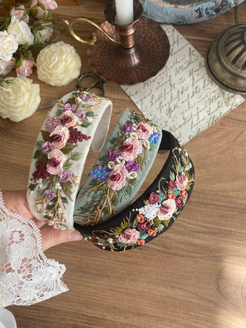 Handmade headband Handband Floral Hand Embroidered Headband. Handmade Hairband with Flowers Embroidery. Hair Accessories for women image 4