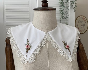 Embroidered peterpan collar ,detachable collar, lace embroidered collar , vintage collar , lace vintage white peterpan collar