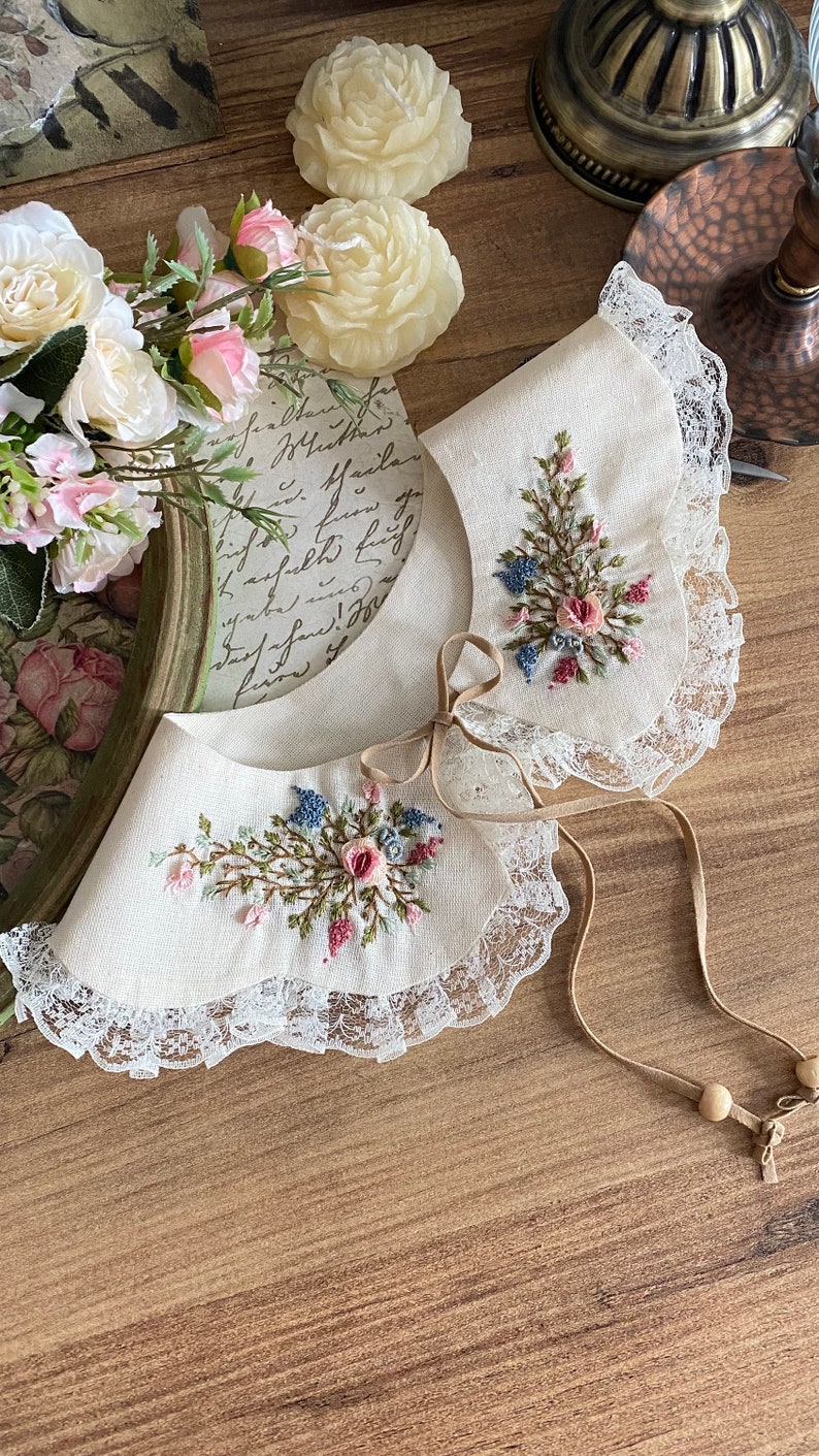 Embroidered peterpan collar ,detachable collar, embroidered collar,peter pan collar, vintage collar zdjęcie 1