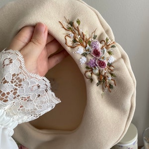 Béret français brodé béret français floral béret français vintage chapeau brodé image 2