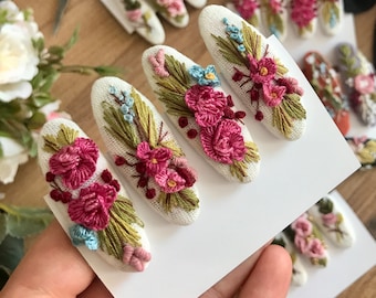 Handmade embroidered hair pins - Hair clips